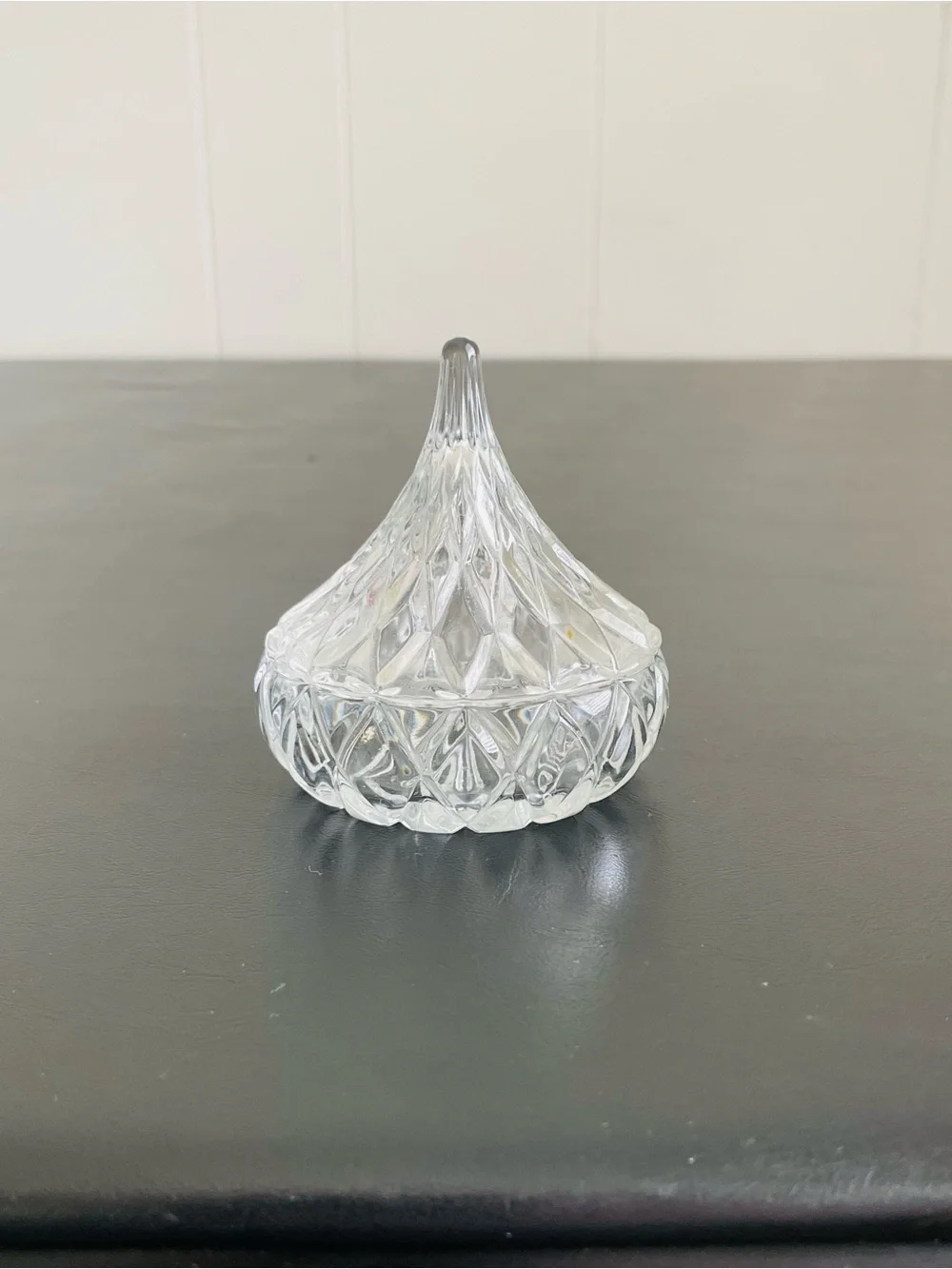 Clear Cut Glass Trinket Dish with Pointed Lid